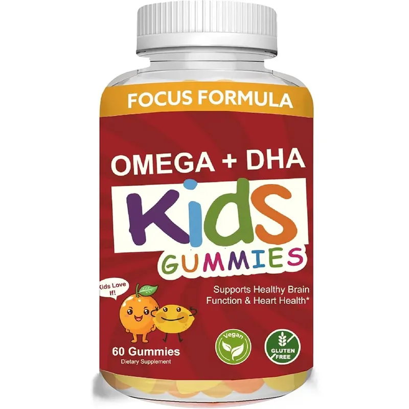+ DHA Gummies for Kids with Omega 3 6 9 + DHA Vitamin C - Healthy Brain Function Vision & Heart Health Vegetarian