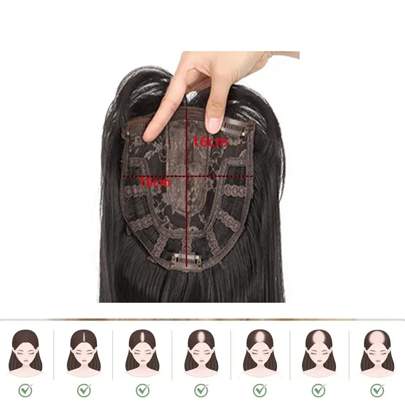 Synthetic Hair Woman Topper Clip In With Bangs Hairpiece Hair Extension Thin Breathable Blonde Toppers Hair Women Wig Fake Hair — image 6