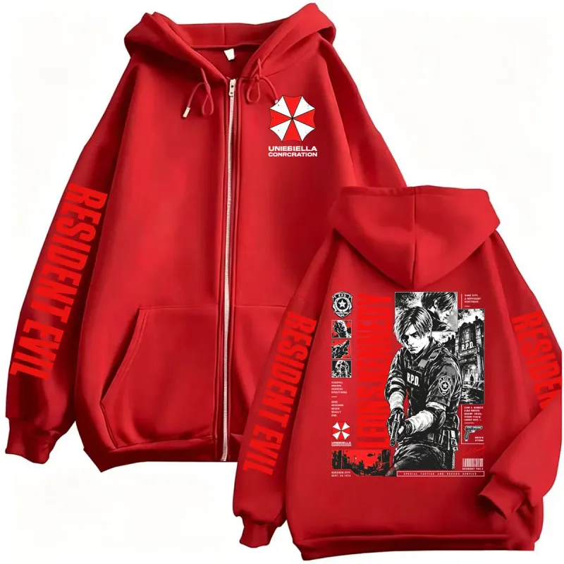 Vintage Gaming Resident Evil Leon Kennedy Zipper Hoodies Men's Fashion Classic Gothic Sweatshirts Jacket Bodywarmer Zip Up Coats — image 9