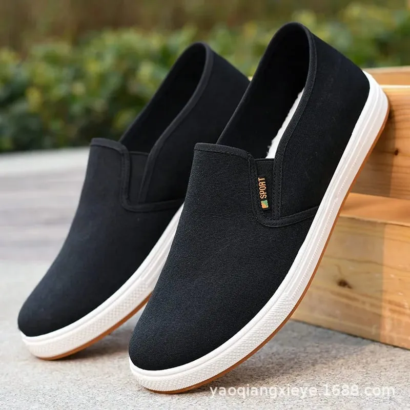 Sepatu Kanvas Pria Sepatu Flat Ringan Vulkanis Slip-On Kasual, Pengiriman Gratis Terjangkau — image 4