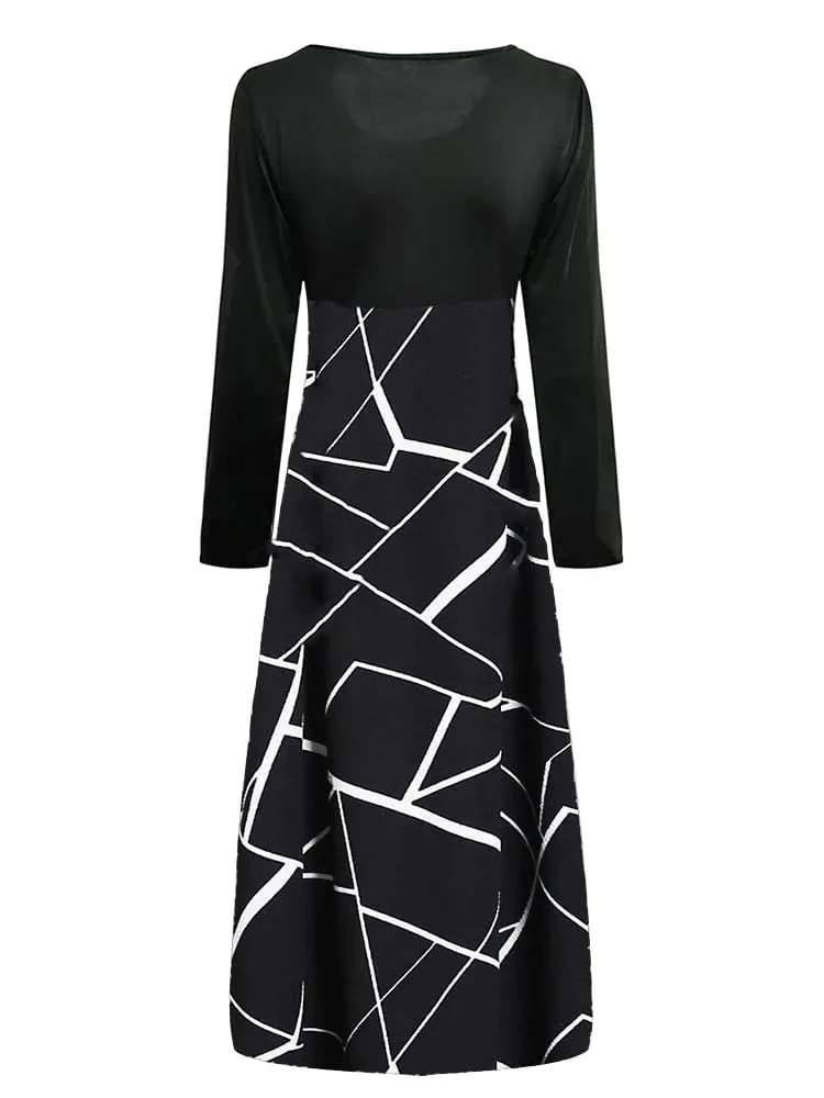 Elegant Black White Simple Print Mid-Stretch Dress Stylish Elasticity Alluring Skirt for Women — image 2
