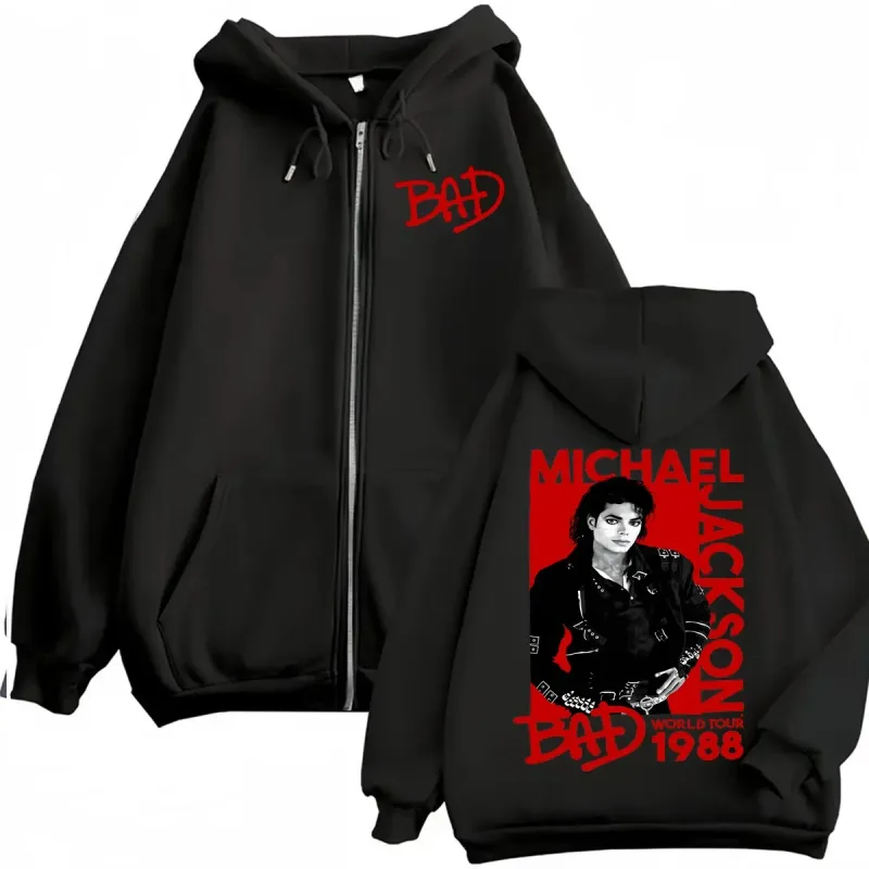 King of Pop Michael Jackson Bad Era Zipper Hoodie Men Women Harajuku Streetwear Jacket Sweatshirt Fleece Casual Zip Up Pullovers — image 25