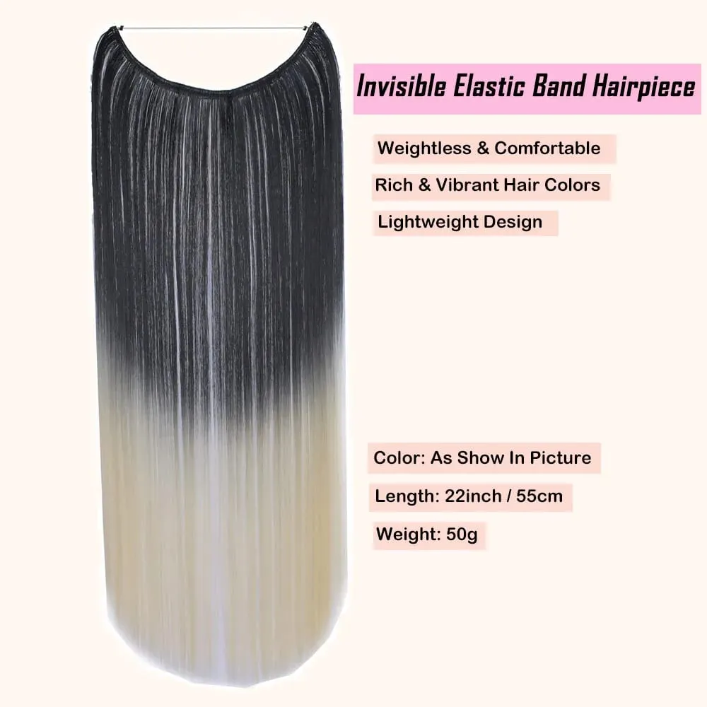 One Piece Ombre Color Hair Extension Women's Hairpiece Wavy & Straight Invisible Wire Secret Fish Line No Clips Synthetic Hair