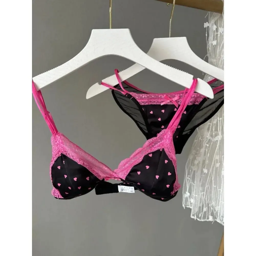 Elegant French Sweet Satin Lace Triangle Bra Pure Sexy Coquette Look Wirefree Small Bust Gathered Effect Thin Cup Bow Lingerie — image 2