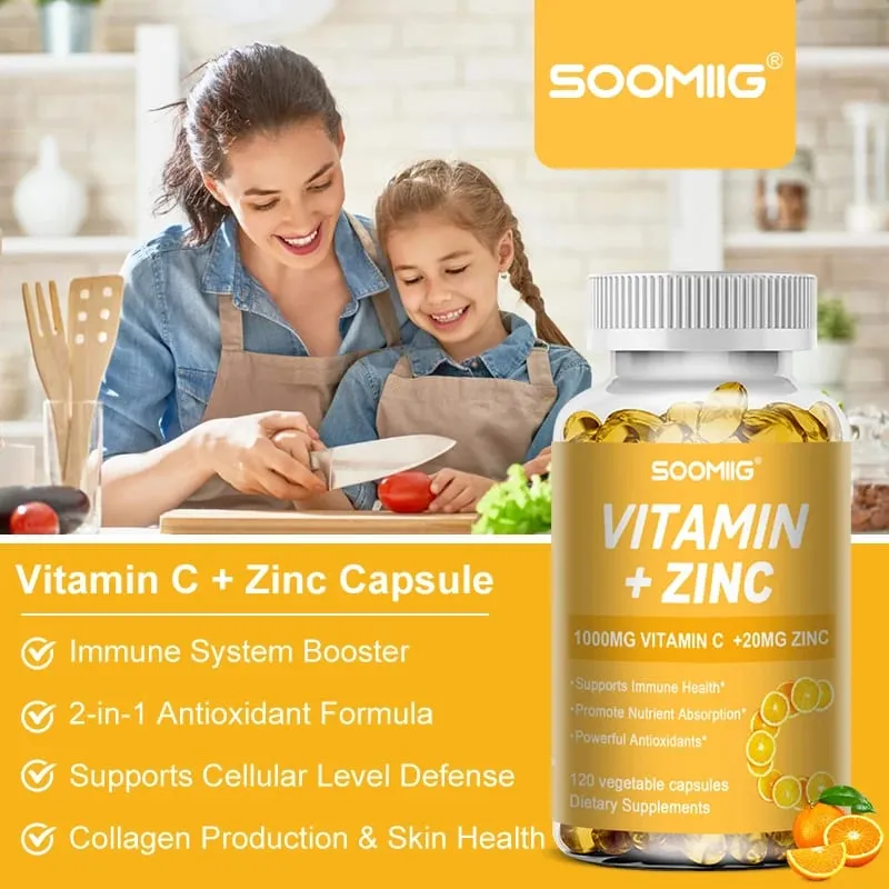 Soomiig Vitamin C with Zinc Capsules Vitamin C 1000MG Zinc 20 Mg for Immune Support Powerful Antioxidant & Energy Production — image 6