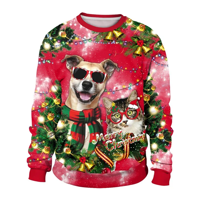 Funny 2026 Ugly Christmas Sweater For Men Women New Xmas Cat Dog Pattern Sweatshirt Festival Party Crew Neck Pullover Hoodies — image 10