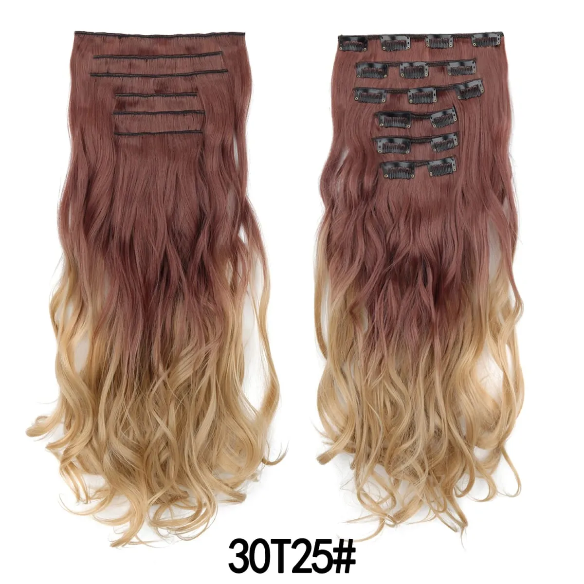 Grampo em extensões de cabelo 6 pçs peruca 20 Polegada longo ondulado sintético grosso trama dupla cabelo para mulheres cor gradiente uso diário — image 9