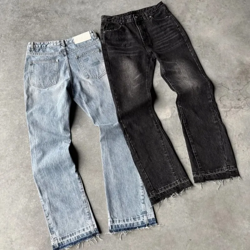Hip Hop Straight Leg Pants Gothic Fringed Casual Micro Flared Pants Y2K Vintage Slim Fit Jeans Trendy Washed Men Women Harajuku — image 7