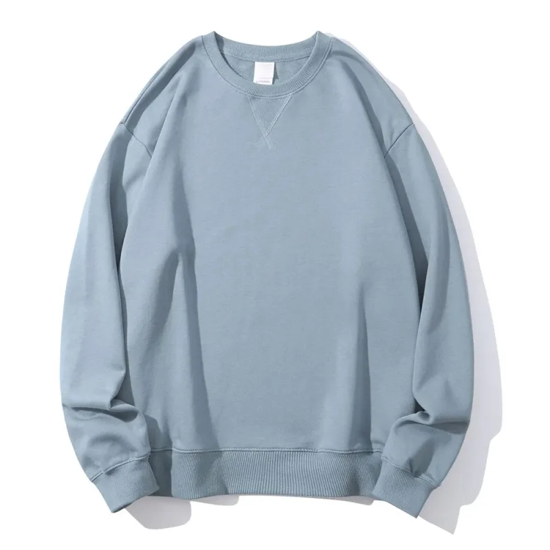 380g Tight Match Heavy Inverted Triangle Loose Versatile Solid Cotton Vintage Autum Winter Long Sleeve Round Neck Sweater — image 9