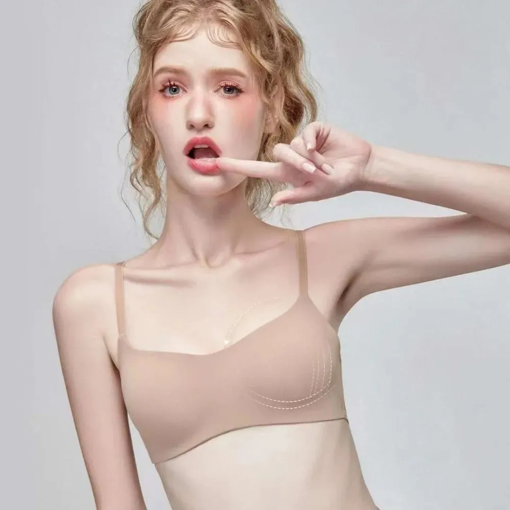 Soft Comfort Wireless Bra Thin Cup Elastic Material Push Up Bra Elastic Gathered Design Seamless Bra Lingerie Beauty — image 7