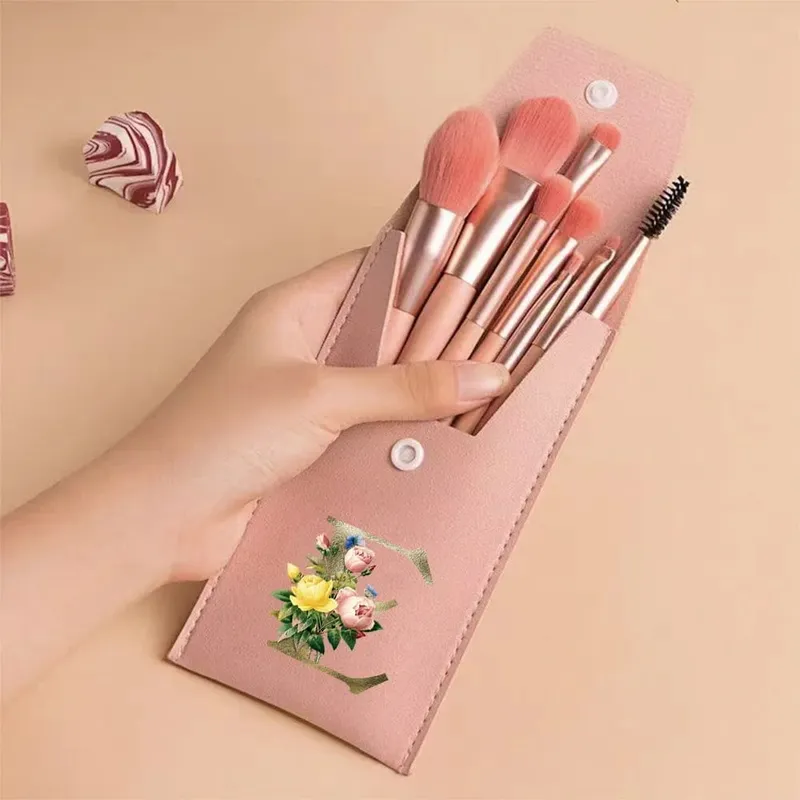 Beginners Makeup Brushes Set - Soft Fluffy Brushes For Face & Eye With PU Bag Ideal For Makeup Artists Golden Flower Pattern — image 15