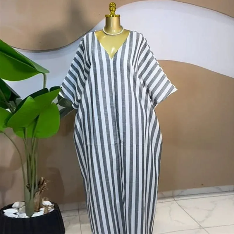 2026 Fall Holiday Half Sleeve Striped Print V-Neck Loose Long Dress Street Africa Women Party Vestidos Dresses Vestidos — image 6