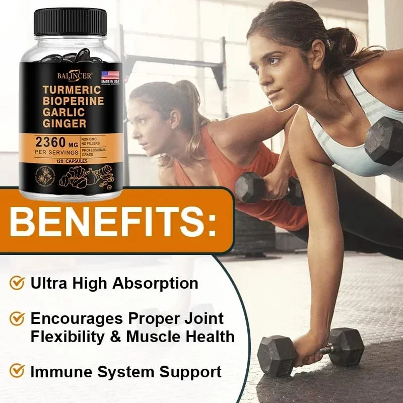 Turmeric Ginger Supplement Piperine 2360 Mg Supports Digestive & Immune Health Improves Inflammation & Promotes Joint Health