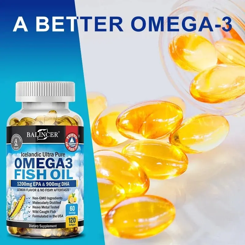 Fiskeolie Omega 3 Indeholder EPA 1200mg & DHA 900mg - til led Øjne Kognitivt tilskud Ikke-GMO glutenfri — image 2