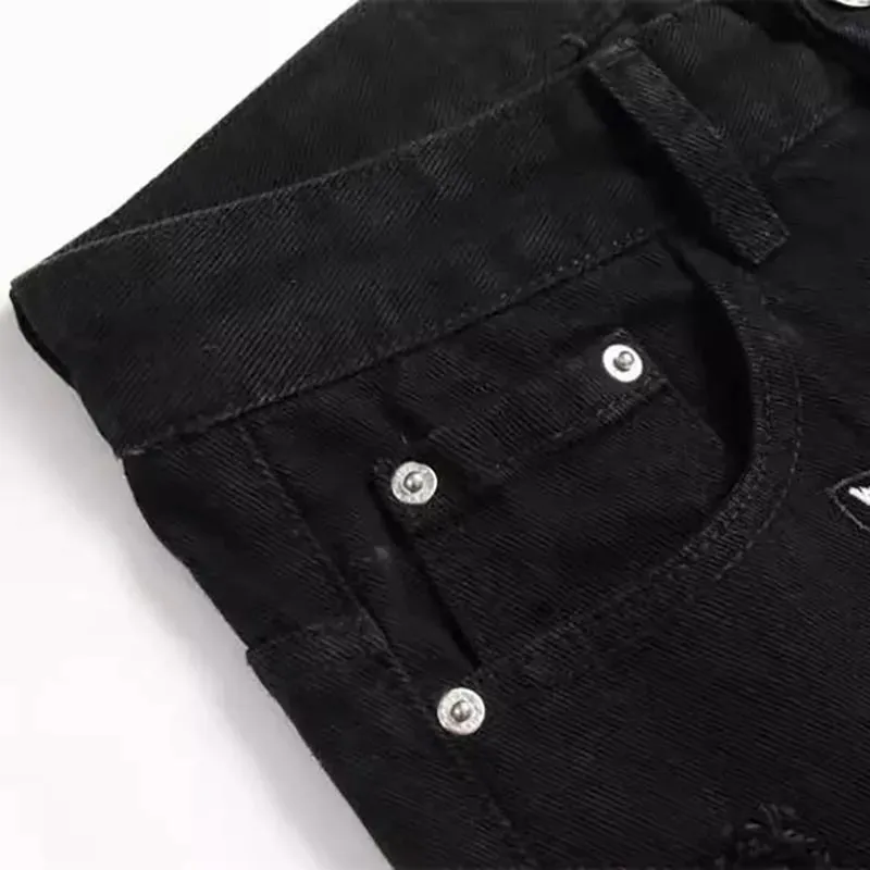 Autumn And Winter Retro Black Ripped Jeans Men'S Straight Leg Pants Pentagram Patch Casual Jeans Pants — image 3