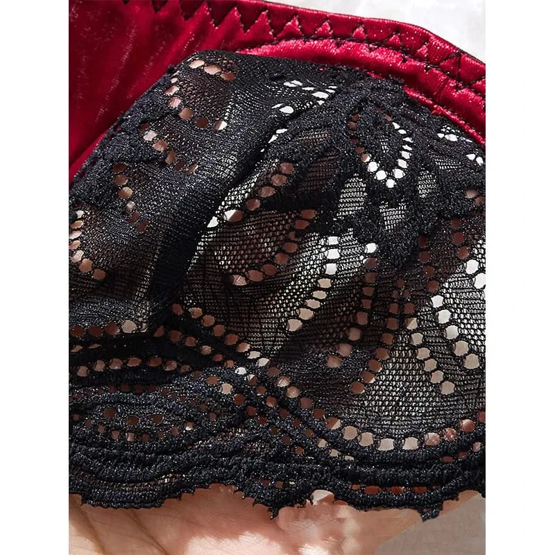 Valentine Sexy Lingerie Black Lace Splicing Underwear Women Set Ultra Thin Luxury Intimate Lingerie 3-point Transparent Bra Set — image 6