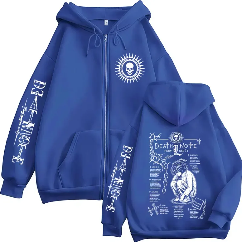 Anime Death Note L · Lawliet Ryuk Zipper Hoodies Roupas Masculinas Moda Casual Manga Longa Zip Up Moletom Com Capuz Jaquetas Casacos — image 6
