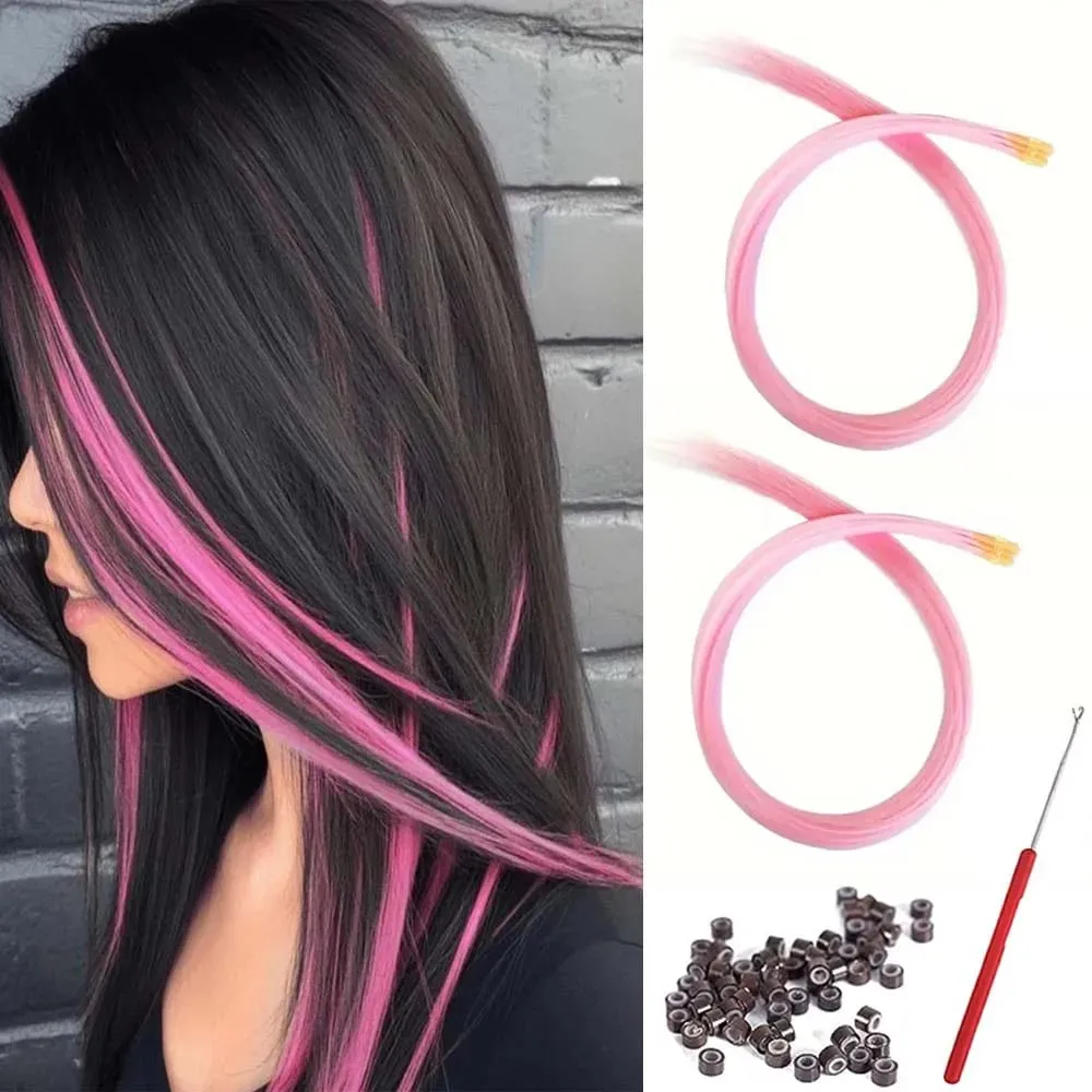 20 Strands Synthetic I-Tip Fusion Hair Extensions Party Colors 16" Straight Heat Resistant Highlight Feather Hairpieces Festival — image 15