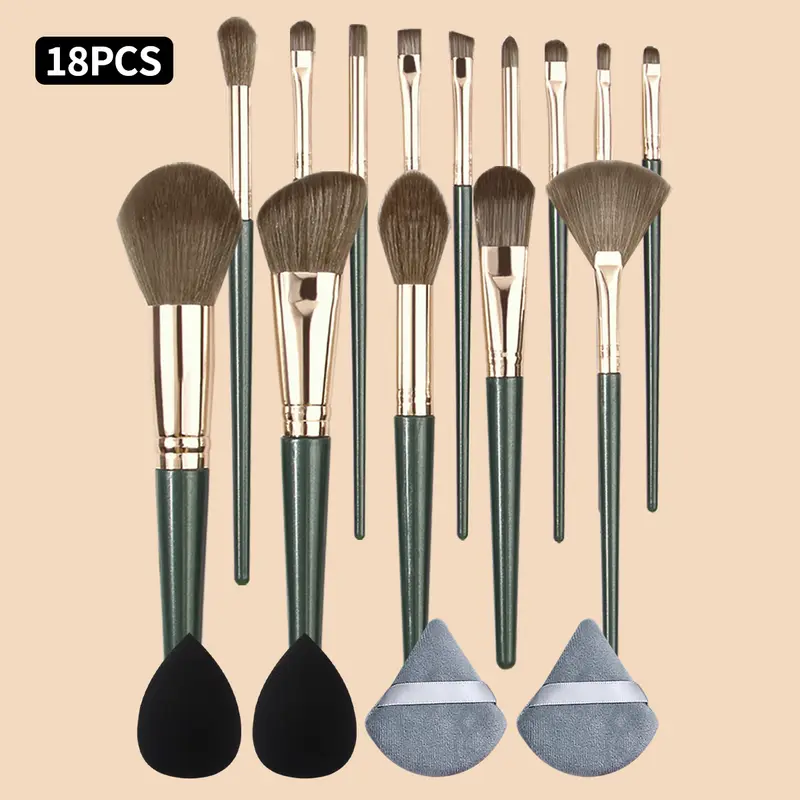 18Pcs Makeup Brush Set Soft Cosmetic Brushes for Powder Blush Eyeshadow Foundation with Beauty Sponge & Triangle Puff
