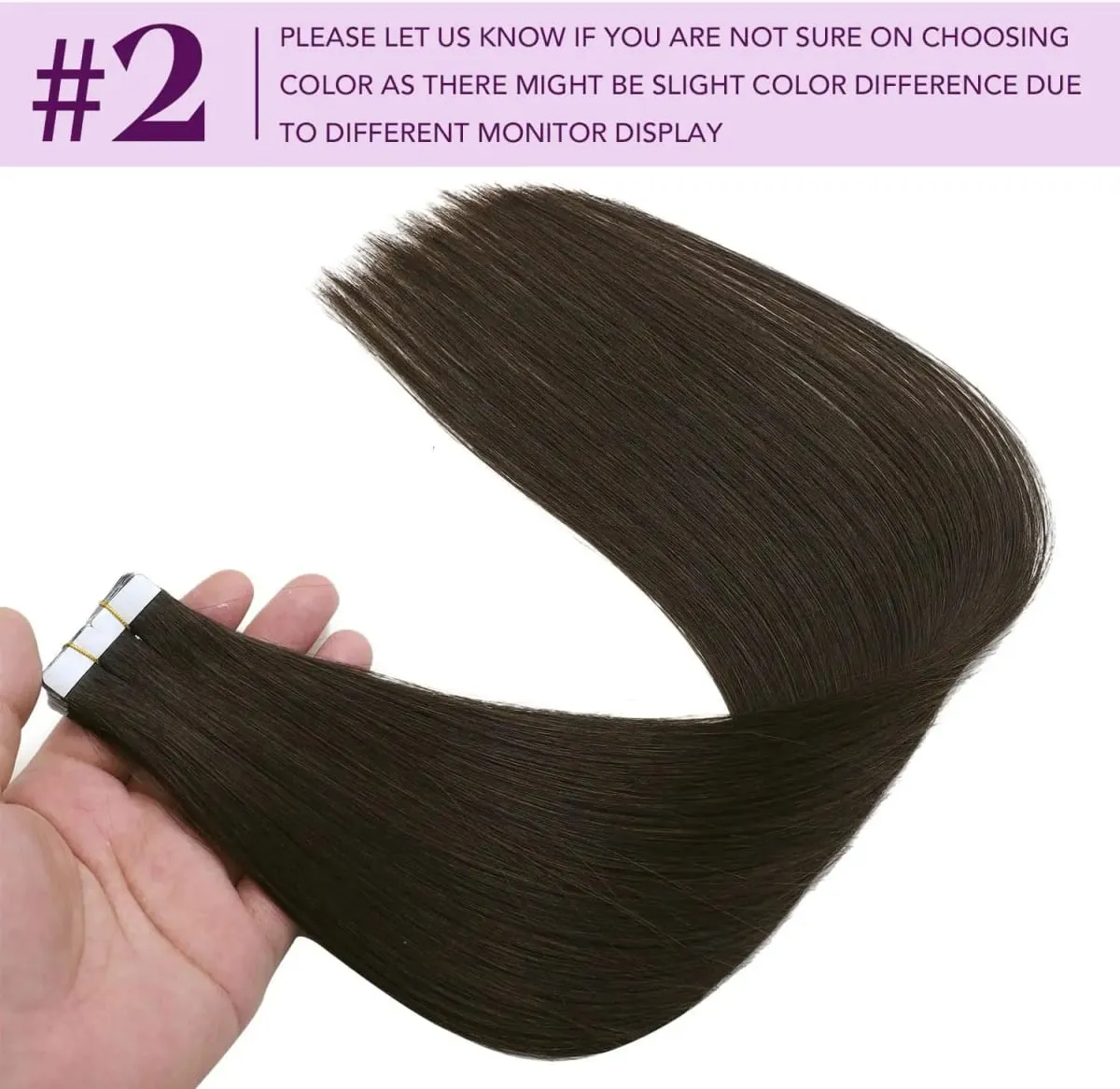 Dark Brown #2 Tape in Hair Extensions Human Hair 14-22inch Skin Weft Silky Straight