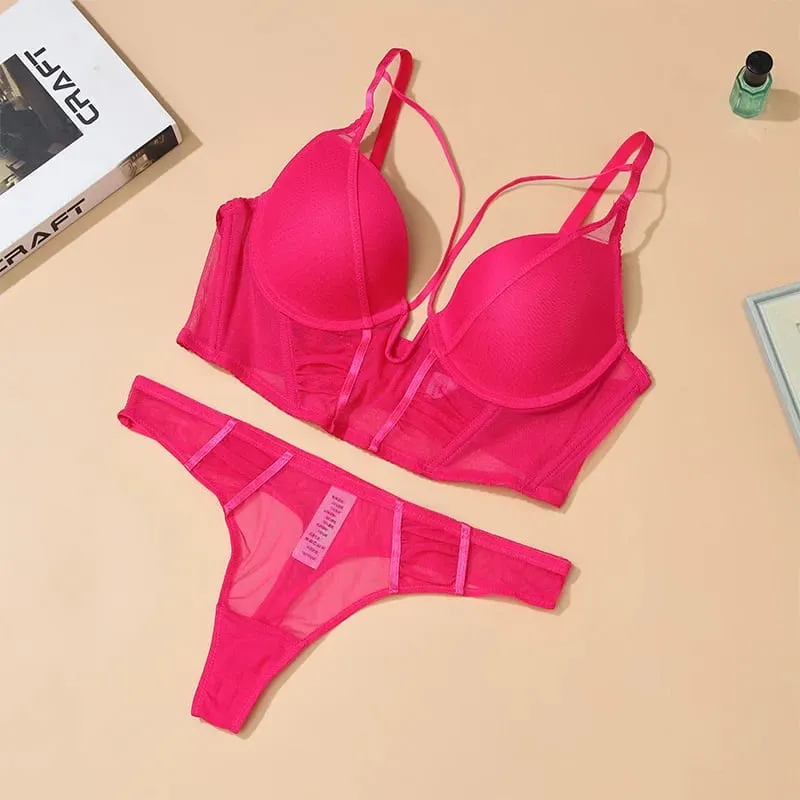 Lingerie oca com decote em v profundo espinha de peixe roupa íntima push up feminino sexy alongar sutiã e calcinha conjuntos moda jovens meninas íntimas — image 4