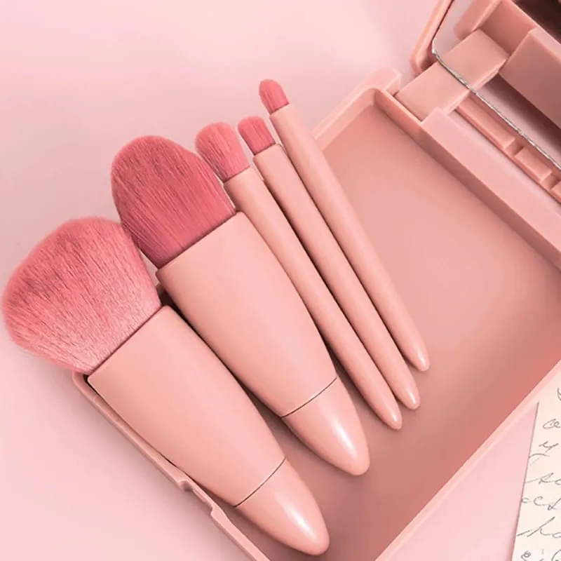 【B】5Pcs Makeup Brushes Set Mini Makeup Brushes Small Complete Function Cosmetic Brushes Kit With Case And Mirror — image 5