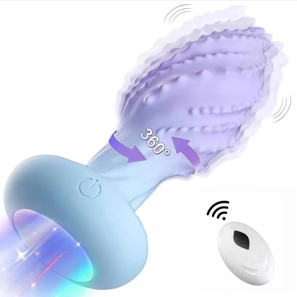 Anális dugós szexjátékok 360°-ban forgatható popsi dugó vibrátor LED világítással, távirányítóval férfi prosztata masszírozó női maszturbátor — image 1