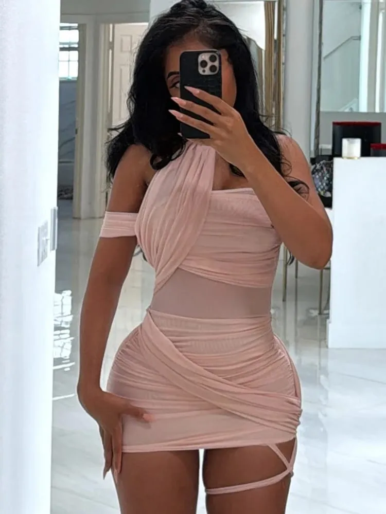 Kliou malha cruz irregular feminino mini vestido sólido sexy slash neck sem mangas oco magro vestidos mujer impressionante festa clubwear — image 2