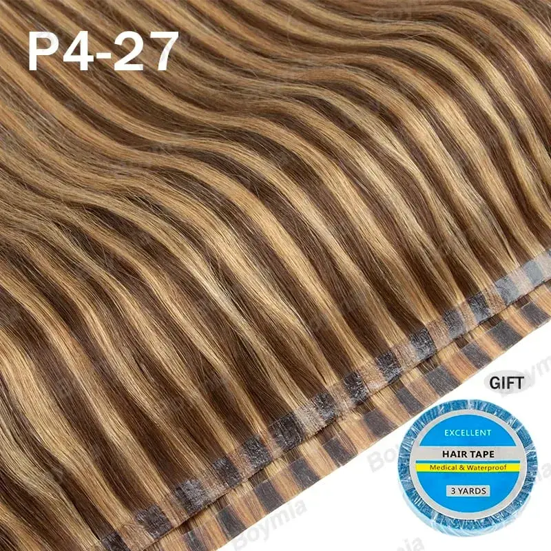 Tape In Weft Hair Extensions Human Hair PU Long Weft Tape In Hair Extensions Real Human Hair Silky Easy to Use Remy 12-20 inch — image 13