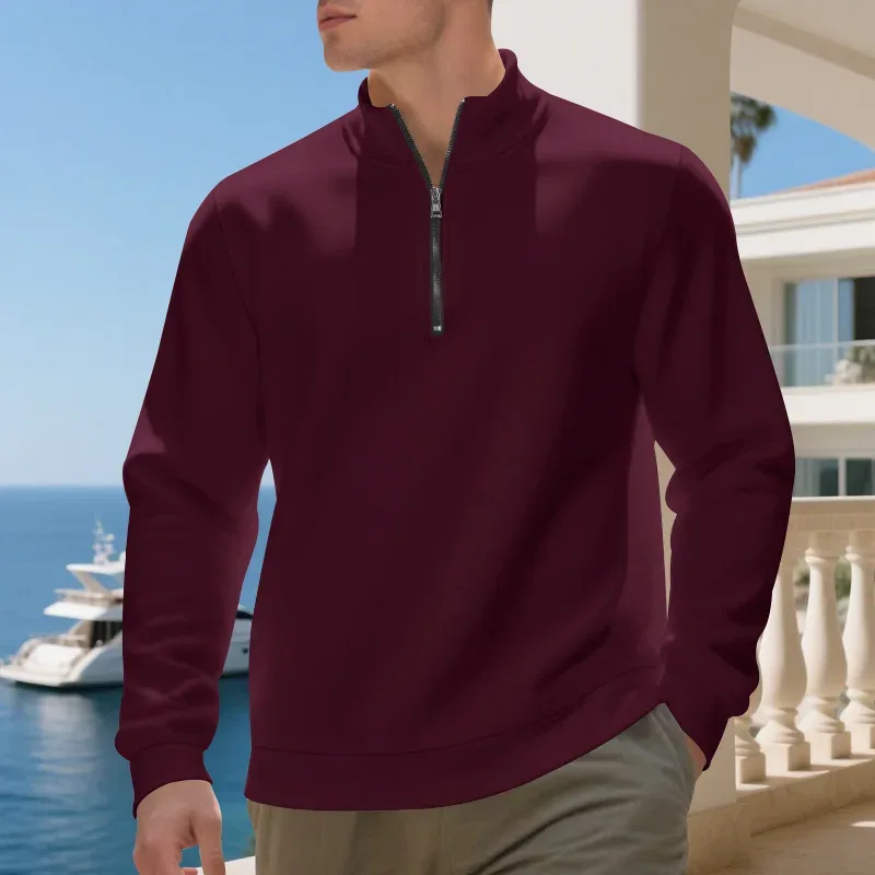2026 New Fleece Lined Half Zip Sweatshirt for Men, Autumn Winter Solid Color Plus Size Casual Pullover Hoodie Daily Leisure Wear — image 19