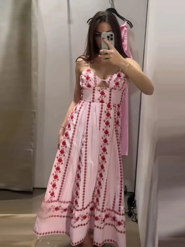 Sleeveless Women's Floral Print Maxi Dress Spaghetti Strap Sweetheart Neck Flowy Boho Vacation Dresses Summer New Cute Wear — image 5
