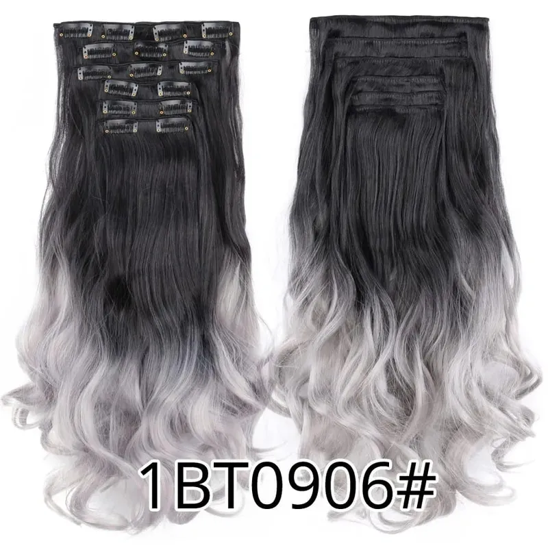 Black Clip In Extensions Straight 22" Long Synthetic Thick Clips On Hair Piece For Women 6Pcs/Set Curly Full Head Weddings Daily — image 36