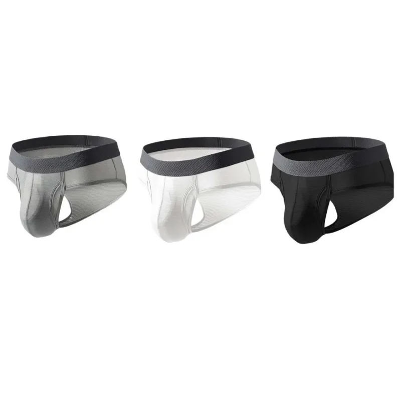 Thin Underpants Summer Thin Briefs Men Side Opening Breathable Men Ice Silk Panties Splicing Lingerie Seamless Underwear Men — image 12
