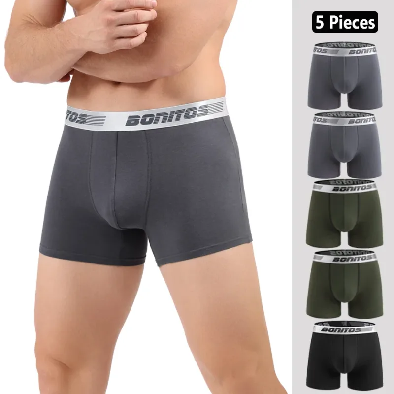 5st Herrkalsonger Boxershorts i bomull Klassiska herrtrosor BONITOS Bokstav Elastiskt midjeband Boxershorts för män — image 3