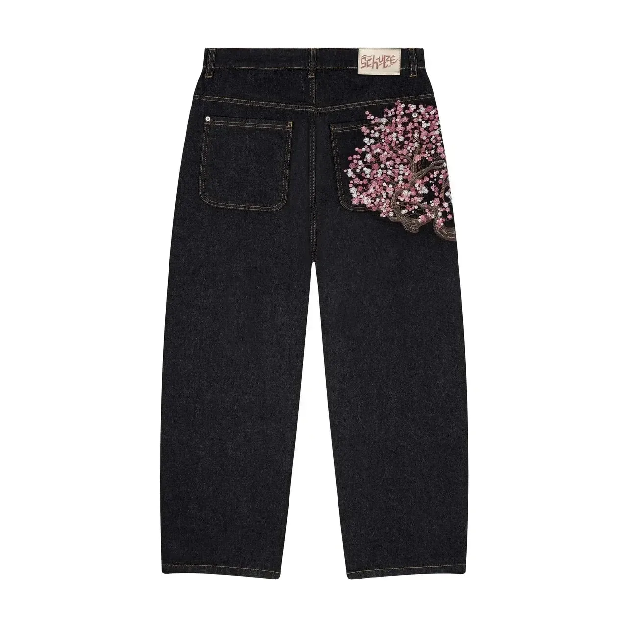 New Sakura Carp Embroidered Jeans Y2k Harajuku Retro Men and Women Loose Street Style Trousers Gothic Punk Casual Straight Jeans — image 9