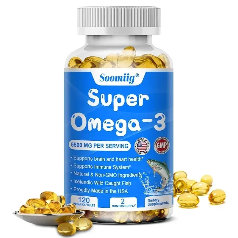 Vildfanget Super Strength Omega 3 Fiskeolie 120 Softgels 5500mg High EPA 1200mg DHA 900mg Ikke-GMO Glutenfrit kosttilskud