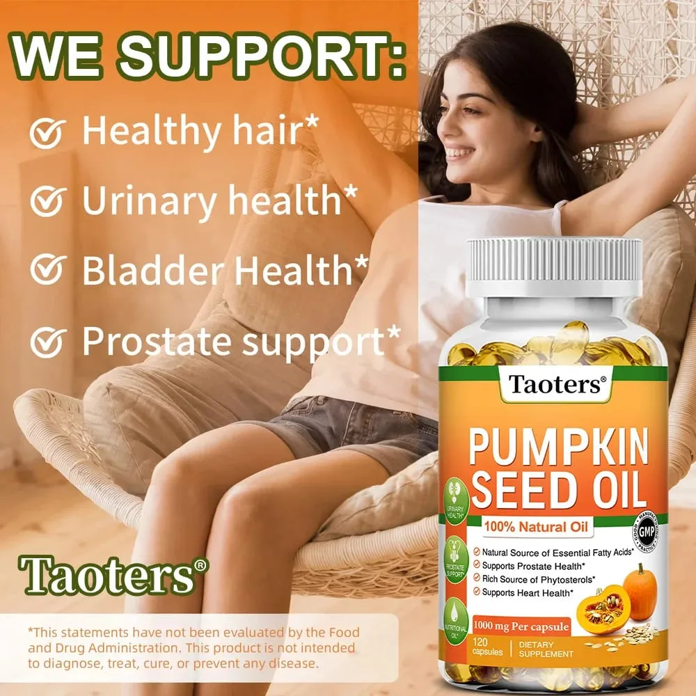 Pumpkin Seed Oil Capsules - Promotes Hair Growth Urinary Tract and Prostate Health Cardiovascular Support | Non-GMO