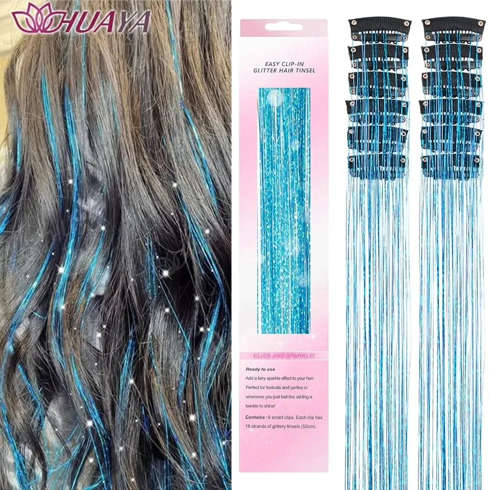 12Pcs/set Hair Tinsel Clip in Glitter Tinsel Hair Extensions Synthetic Shiny Sparkling Fairy Hair Tinsel Party Hair Accessories — image 11