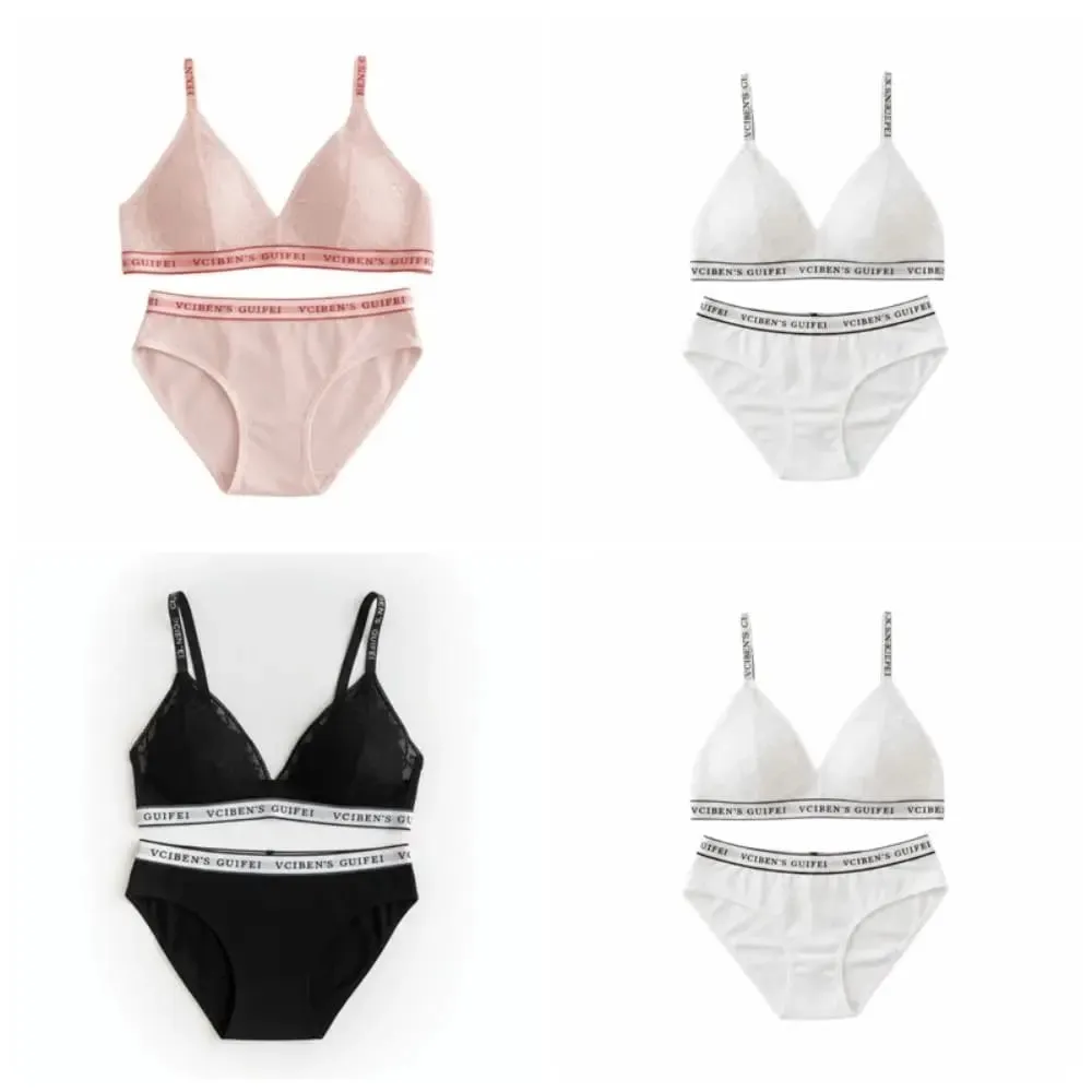 Bra Suit Letter Design Lingerie Set Deep V Lace Women Underwear Suit Color Blocking Wireless Bra Panties Set Daily — image 5