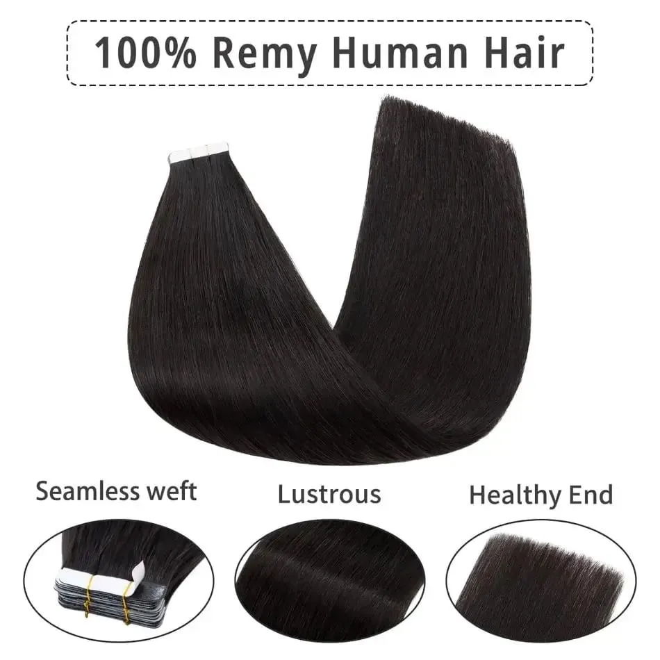 Tape in Hair Extensions Human Hair 16-26 Inch 50g 20pcs Skin Weft Seamless Tape in Real Remy Straight Hair for Women Daily Use — image 3
