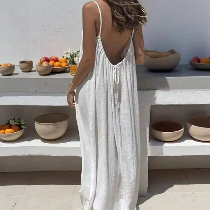 2026 Solid Color Vacation Cool Homewear Loose-Fit Spaghetti Strap Dress Women's Casual Homewear Summer Dress — image 9