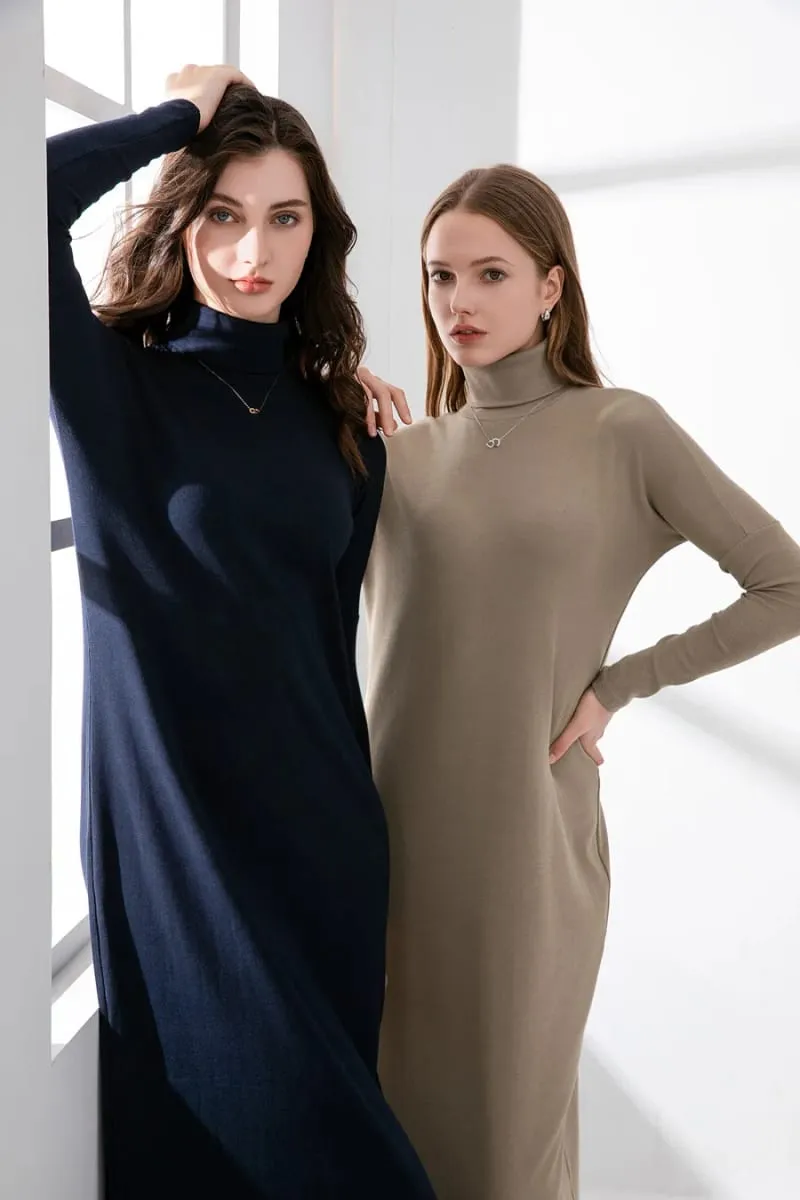 AS 2024 winter turteneck thicken ribbing dress malambot at kumportableng basic turn-down collar maxi dress ( Ipadala sa loob ng 1 araw) — image 6