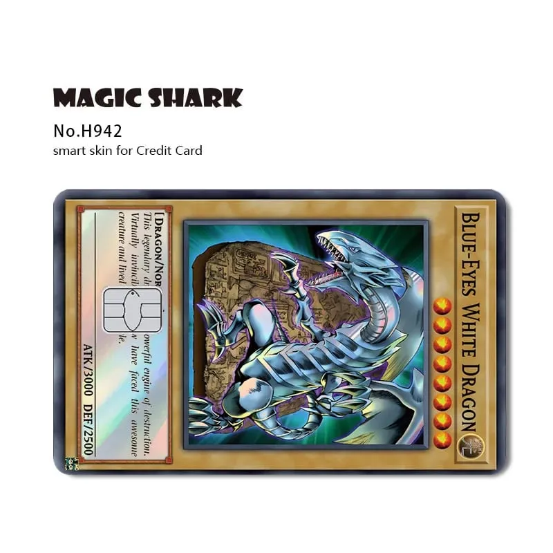 Magic Shark Yo-gi-oh Blue Eyes Dragon Game Shinny Holographic Laser Debit Credit Card Sticker Film Skin Front Cover