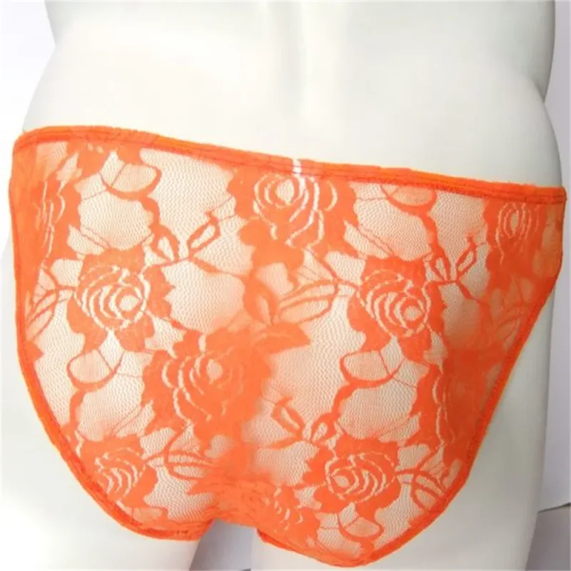 Sexy Men Lace Transparent Briefs Perspective Underwear Hollow Out Rose Mesh Low Rise Panty na Lalaki — image 13