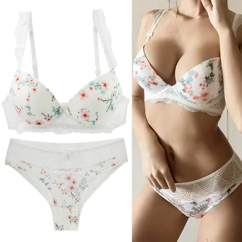 2023 Bagong Sexy Ladies Bras Set Para sa Big Boops BCDE Cup Bow Floral Underwear Black Beige Blue Red White Lace Women Lingerie — image 4
