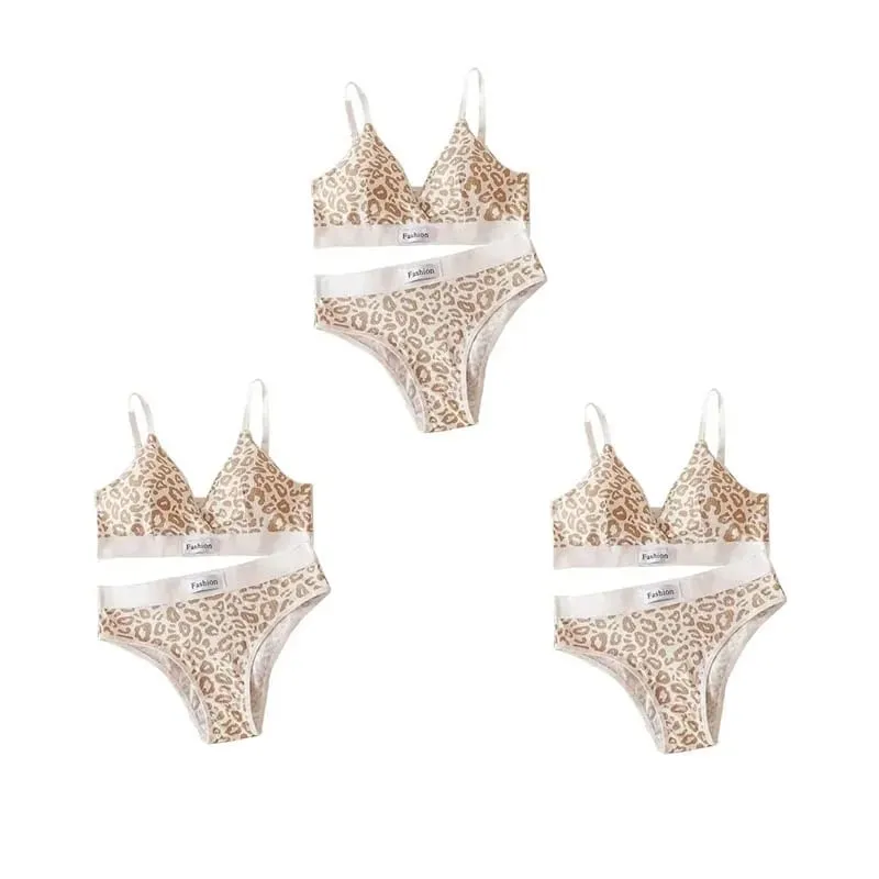 1/2/3set Women V-Neck Bra And Panties Set Low Waist Panties Female Sexy Lingerie Set Leopard Print Cotton Bra Sport Underwear — image 24