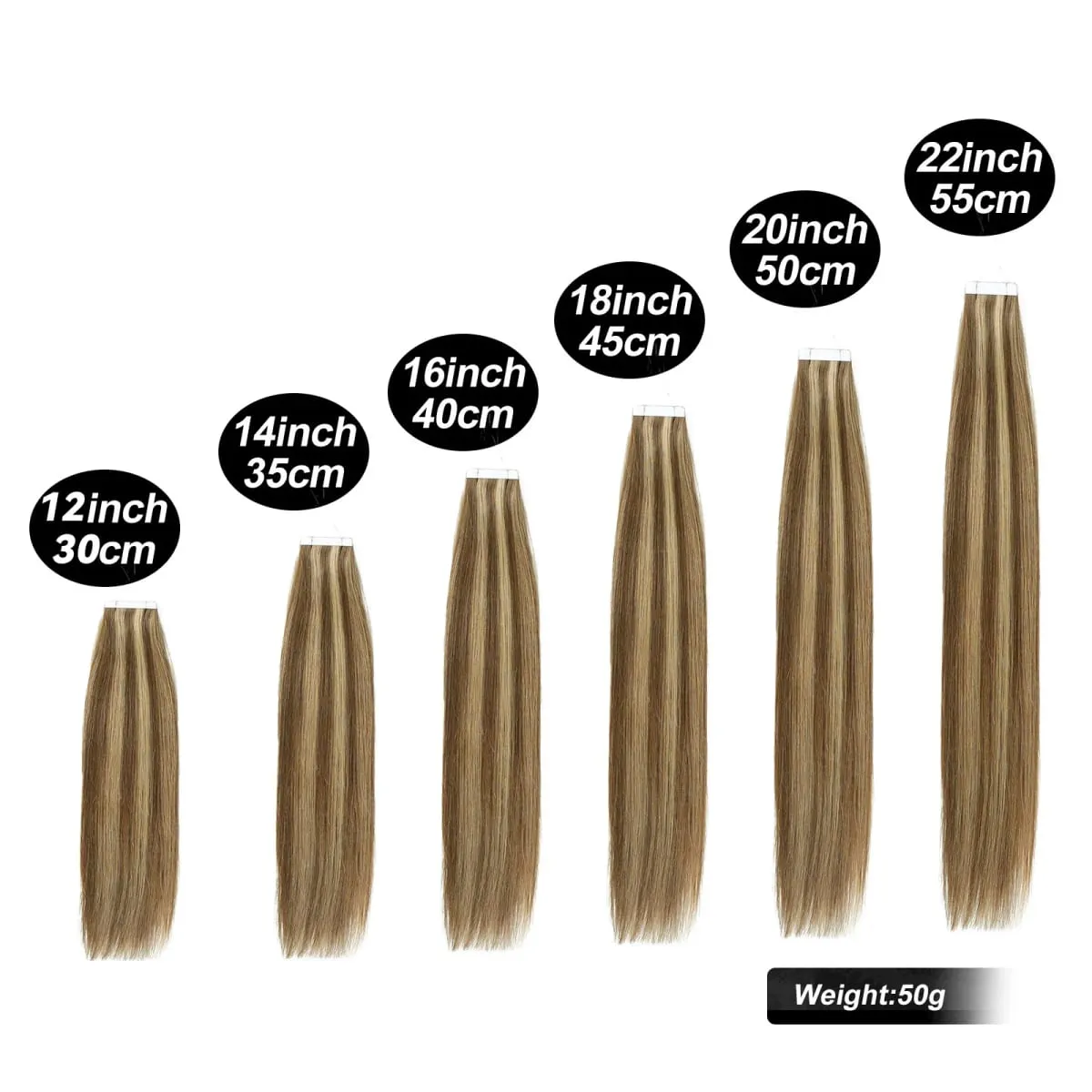 Tape In Human Hair Extensions Brown Highlight Straight 12-22Inch 50g/pack 100% Remy Human Hair Seamless Skin Weft For Women — image 2