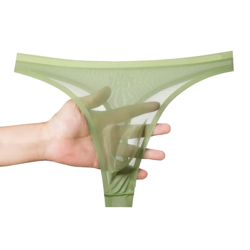 Men's Ultra-thin Ice Silk G-string 3D Bulge Pouch Thong See Through Underwear Low Rise Men Bikini Briefs U Pouch Lingerie — image 11
