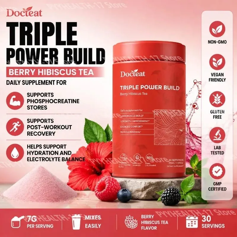 Docteat Triple Power Build Creatine Powder with Creatine HCL Creatine Monohydrate Electrolyte Hydration Blend 30 Servings — image 1
