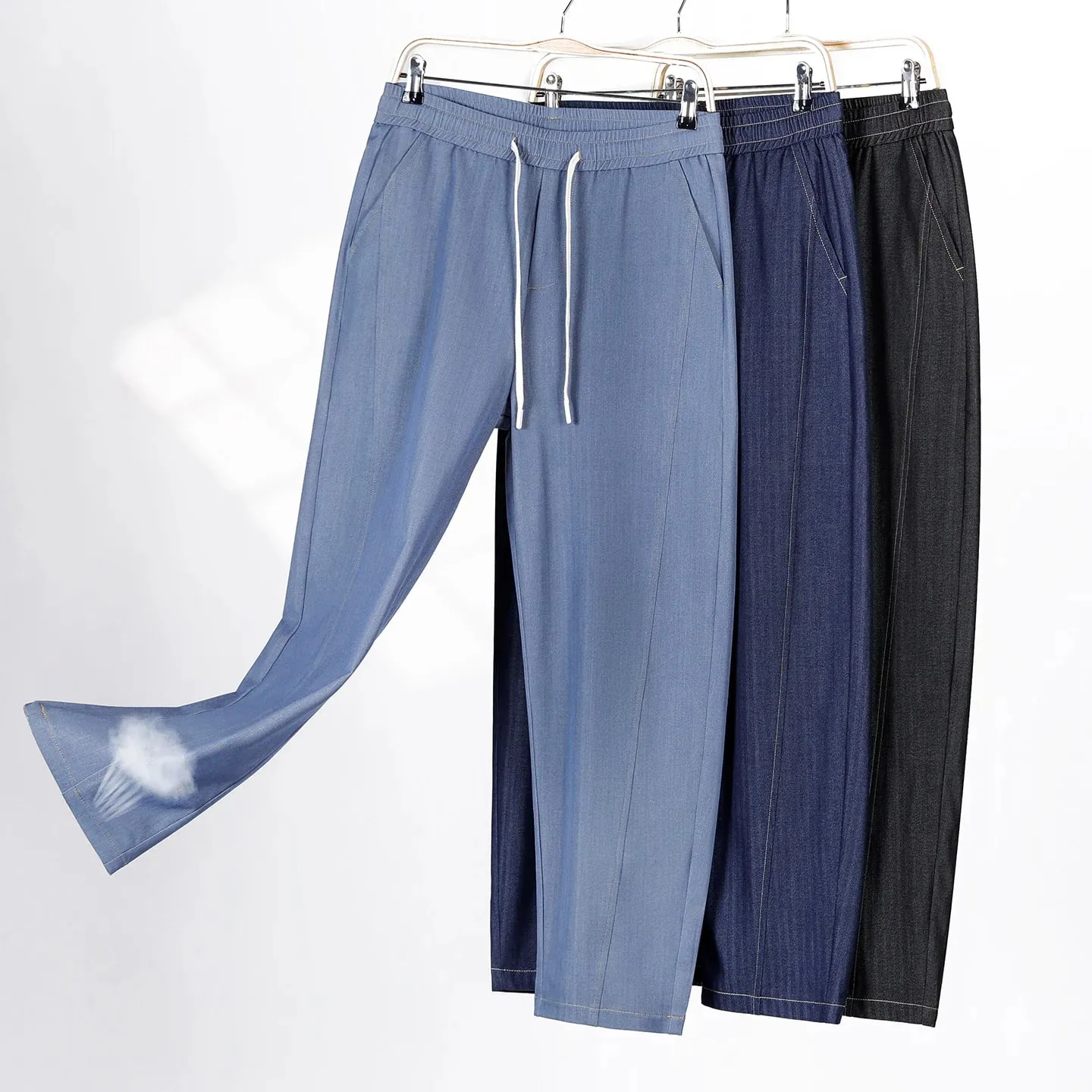 2026 High Quality Summer Thin Stripe Jeans Men Elastic Waist Breathe Straight Y2K Harajuku Korea Trousers Male Plus Size M-5XL